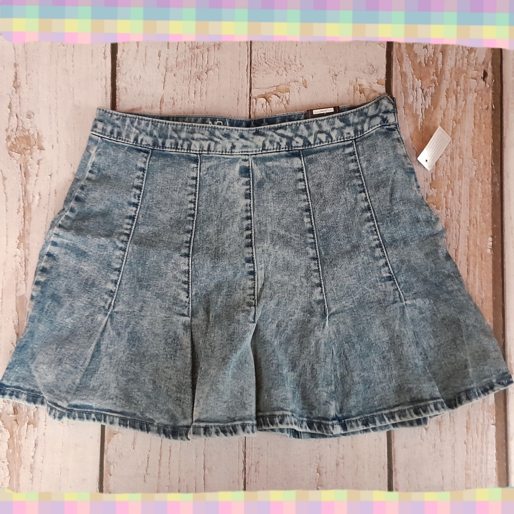 Womens Pleated Denim Ruffle Mini Skirt Juniors Size 11 Large No Boundaries NEW